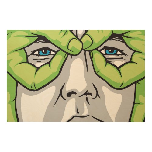 Expressive Faces Green Hand and Colored Eyes Wood Wall Art