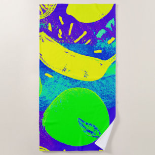 Expressive Fruits Neon Color Pattern Art Beach Towel