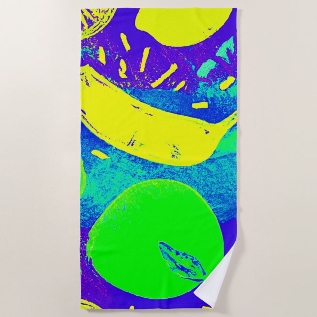 Expressive Fruits Neon Color Pattern Art Beach Towel (Front)