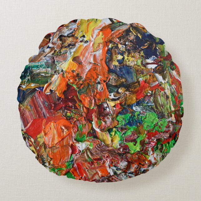 Expressive Paint Stroke from Artist Palette Round Pillow (Front)