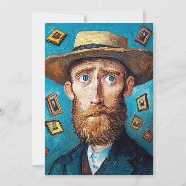 Expressive Portrait Bearded Man in Van Gogh Style Invitation (Front)