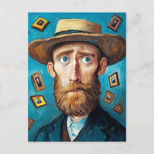 Expressive Portrait Bearded Man in Van Gogh Style Postcard