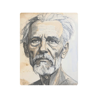 Expressive Portrait Metal Print | Modern Ink Wash