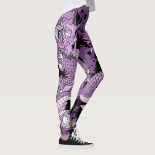 Expressive Purple Tattoo Dragon Vector Tattoo Leggings