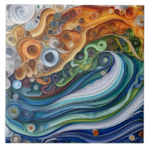 Expressive Quilled Ocean Wave Sunset
