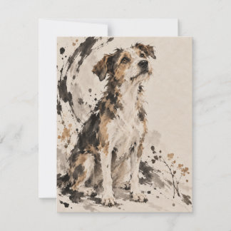 Expressive Rescue Dog Ink Wash Art Card
