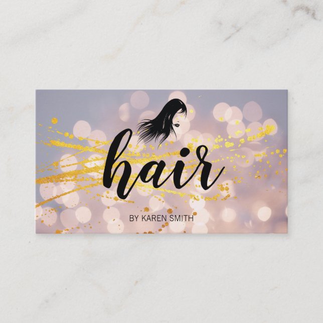Expressive Spatter Hair and Bokeh Appointment Card (Front)