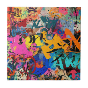 Expressive Street Art Mural in Bright Urban Colors Ceramic Tile