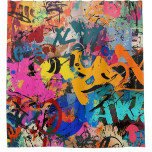 Expressive Street Art Mural in Bright Urban Colors Shower Curtain