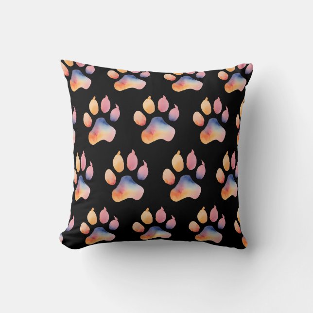 Expressive Watercolor Paw Motif Throw Pillow (Front)