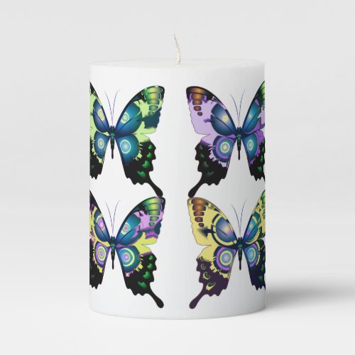 Exquisite Aqua Elegant Butterflies Pillar Candle