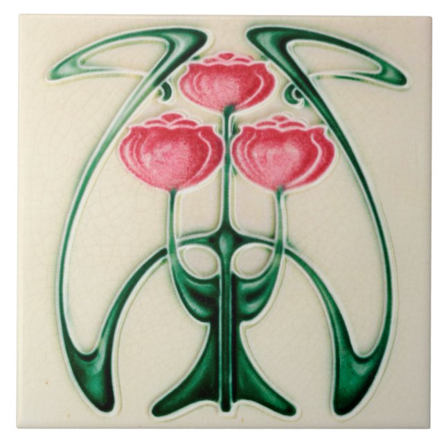 Exquisite Art Nouveau Floral Design Ceramic Tile. Ceramic Tile (Front)