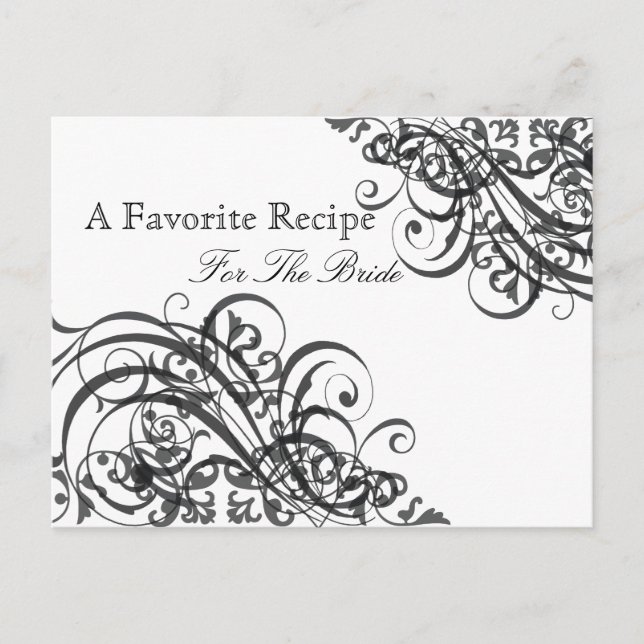 Exquisite Baroque B&W Bridal Shower Recipe Card (Front)