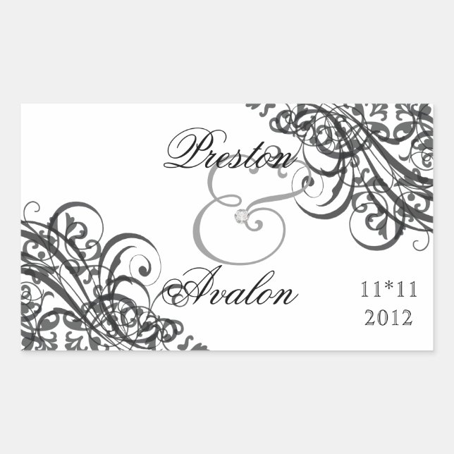 Exquisite Baroque Black  Save The Date Sticker (Front)