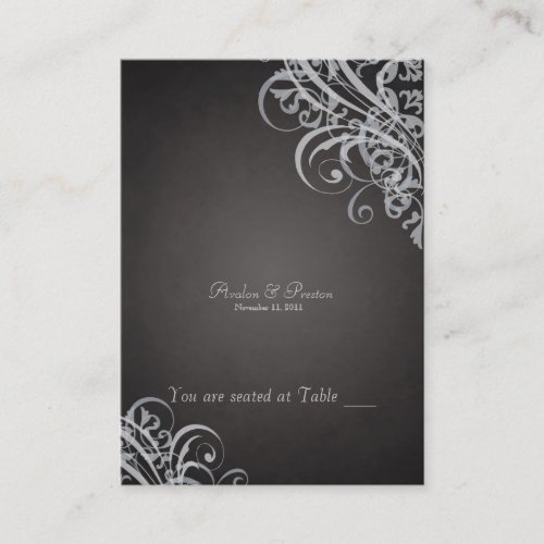 Exquisite Baroque Black &amp; Silver Scroll Placecard Business Card Templates