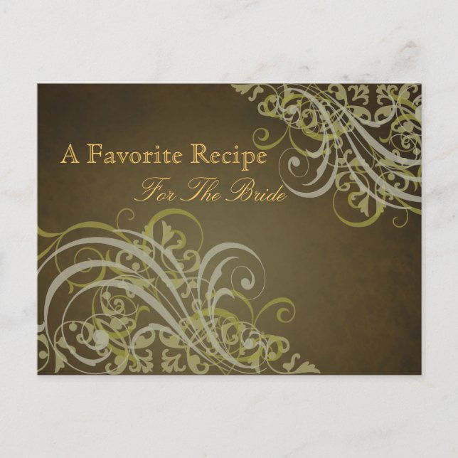 Exquisite Baroque Gold Bridal Shower Recipe Card (Front)