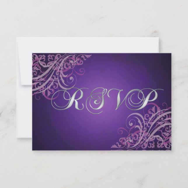 Exquisite Baroque Pink Scroll RSVP Card (Front)