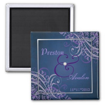 Exquisite Baroque Purple Save The Date Blue Magnet by TheInspiredEdge at Zazzle