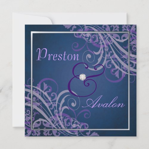 Exquisite Baroque Purple Scroll Blue  Invitation