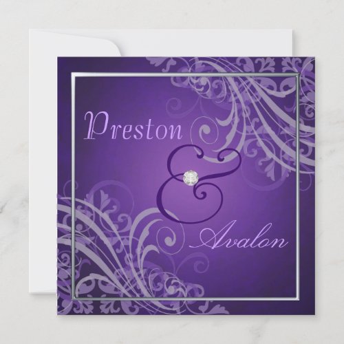 Exquisite Baroque Purple Scroll  Invitation