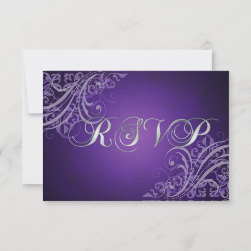 Exquisite Baroque Purple Scroll RSVP Card