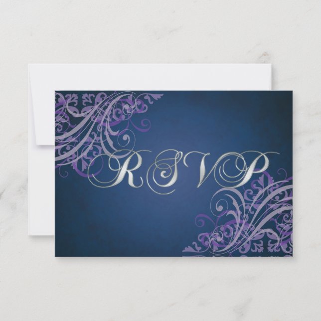 Exquisite Baroque Purple Scroll RSVP Card (Front)