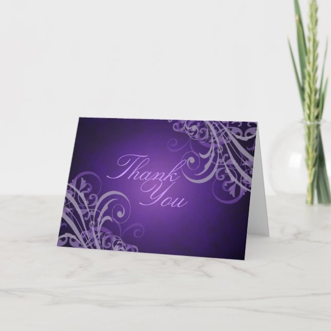 Exquisite Baroque Purple Scroll Thank You Card (Front)