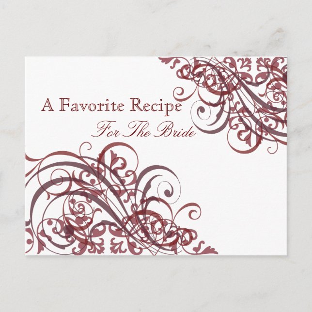 Exquisite Baroque Red Bridal Shower Recipe Card (Front)