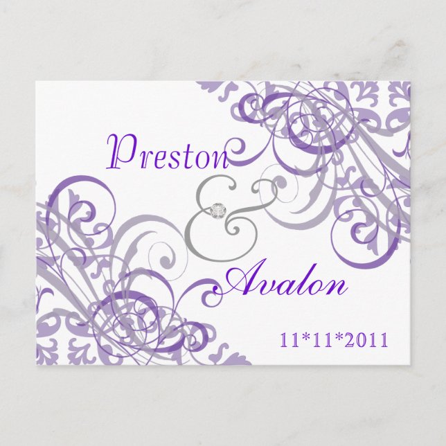 Exquisite Baroque Save The Date Purple Postcard (Front)