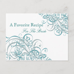 Exquisite Baroque Teal Bridal Shower Recipe Card