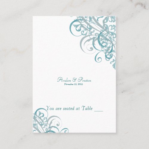 Exquisite Baroque Teal &amp; White Scroll Placecard Business Card Templates