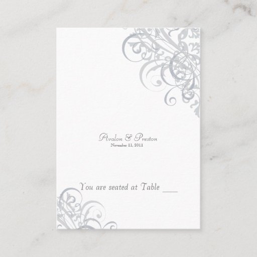Customizable Exquisite Baroque White &amp; Silver Scroll Placecard Business Cards