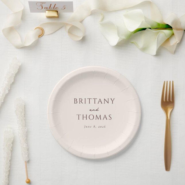 Exquisite Beige Calligraphy Paper Plates (Wedding)