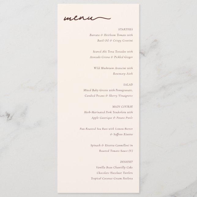 Exquisite Beige Script Menu Layout (Front)