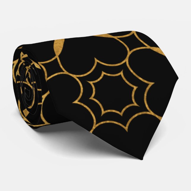  Exquisite Black and Gold Moroccan Inspired  Neck Tie (Rolled)
