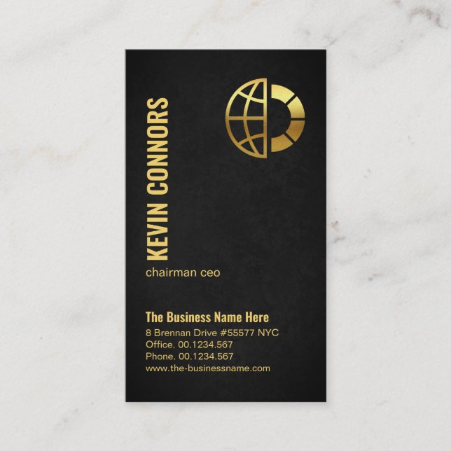 Exquisite Black Grunge Gold Globe Founder CEO Business Card (Front)