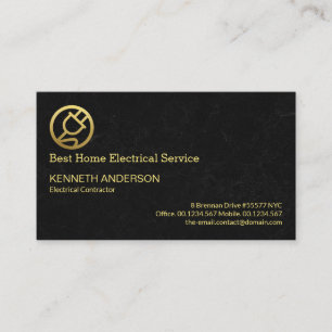 Exquisite Black Marble Texture Gold Power Plug  Business Card