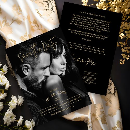 Exquisite Black  White Golden Script Wedding Save The Date
