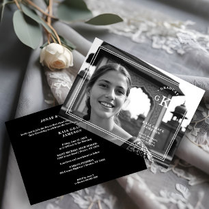 Exquisite Black & White Stylish Chic Photo Grad Invitation