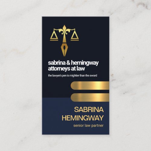 Exquisite Blue Layers Bold Gold Tabs Lawyer Business Card