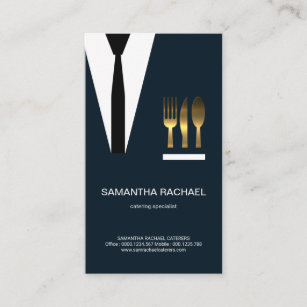 Exquisite Blue Suit Gold Waiter Cutlery Business Card