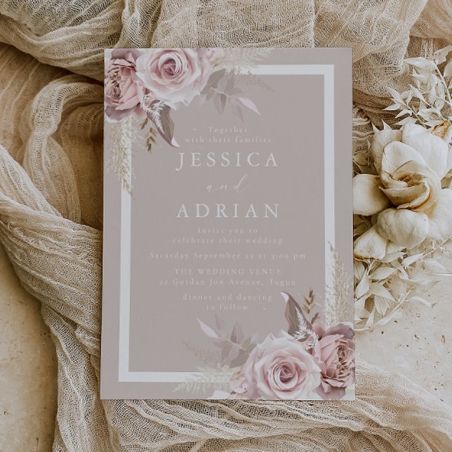 Exquisite Blush & Rose Floral Beige Wedding Invitation (Creator Uploaded)