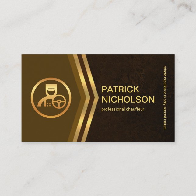 Exquisite Brown Grunge Gold Arrow Chauffeur Driver Business Card (Front)