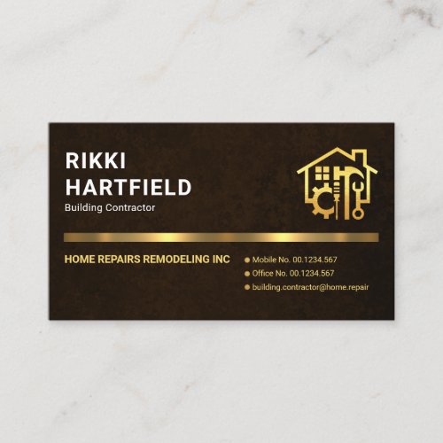 Exquisite Brown Grunge Gold Line Builder Business Card