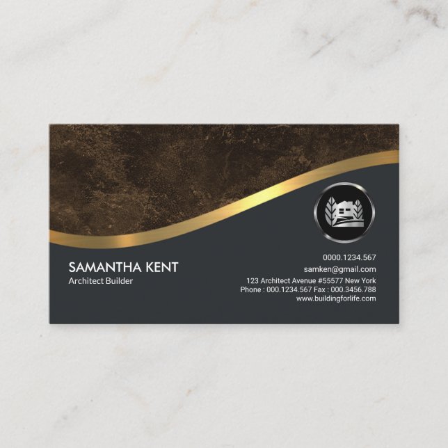 Exquisite Brown Grunge Gold Wave Architect Builder Business Card (Front)