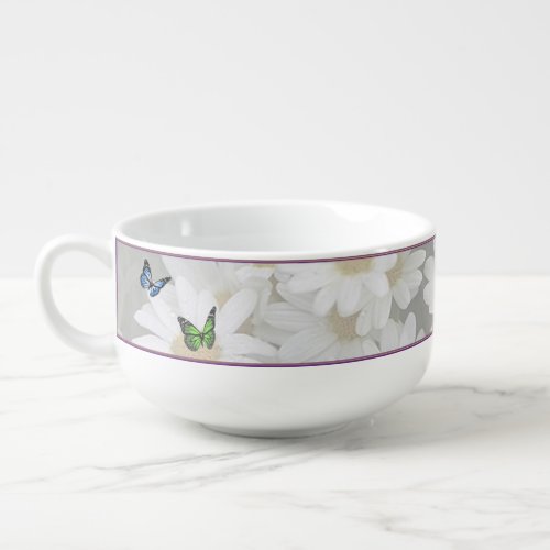 Exquisite Butterflies and Daisies 24 oz Soup Mug