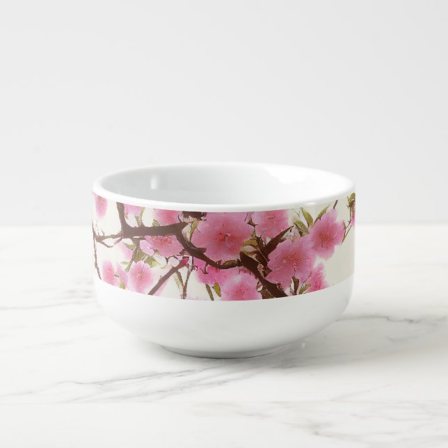 Exquisite Cherry Blossoms Floral Soup Mug (Front)