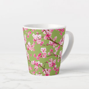Exquisite Cherry Blossoms Florals on Chartreuse Latte Mug