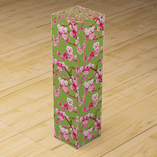  Exquisite Cherry Blossoms Florals on Chartreuse Wine Box
