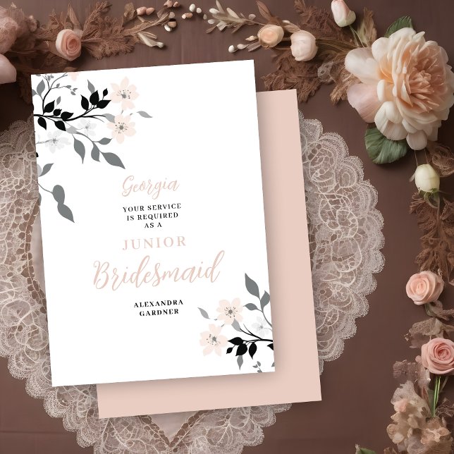 Exquisite Chic Floral Bunch Wedding Jr Bridesmaid Invitation ( Exquisite Sophisticated Floral Bunch Wedding Junior Bridesmaid Proposal Card.)